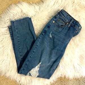 High rise straight ankle jeans with holes